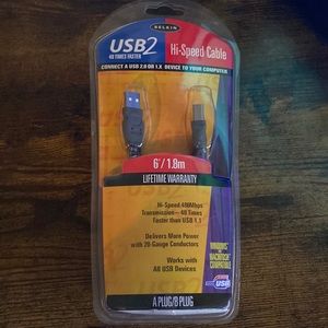 BELKIN USB2 HIGH SPEED Cable 6' A PLUG TO B PLUG FOR MAC & PC BRAND NEW SEALED